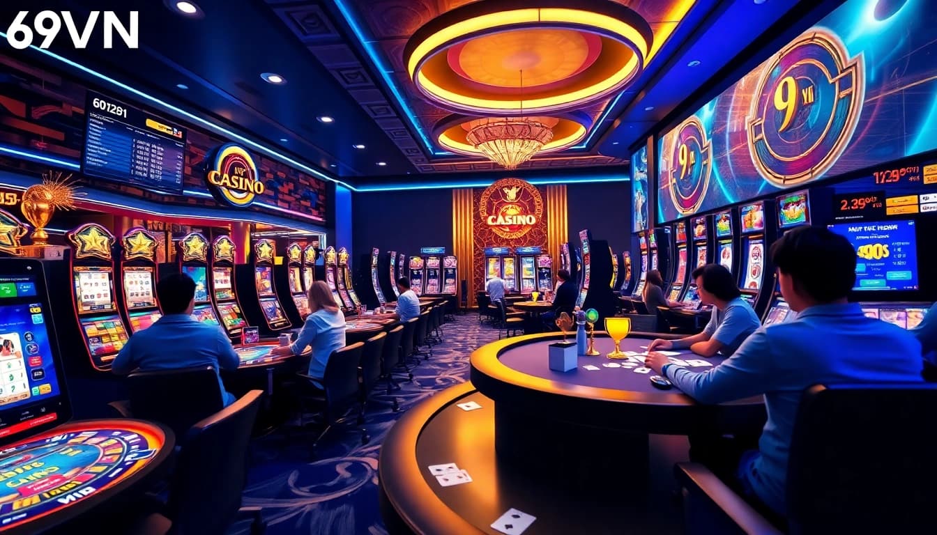 Experience the thrilling environment of 69VN, where players enjoy casino games and betting activities.