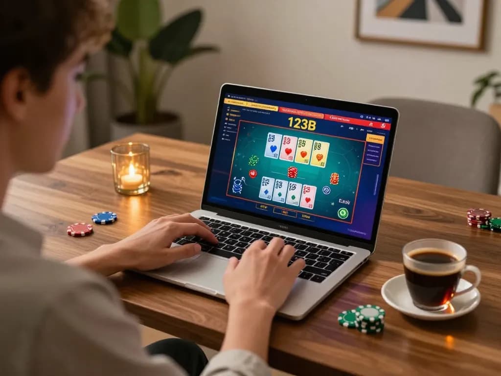 Person engaging in an online casino game with 123B, showcasing the immersive gaming experience.