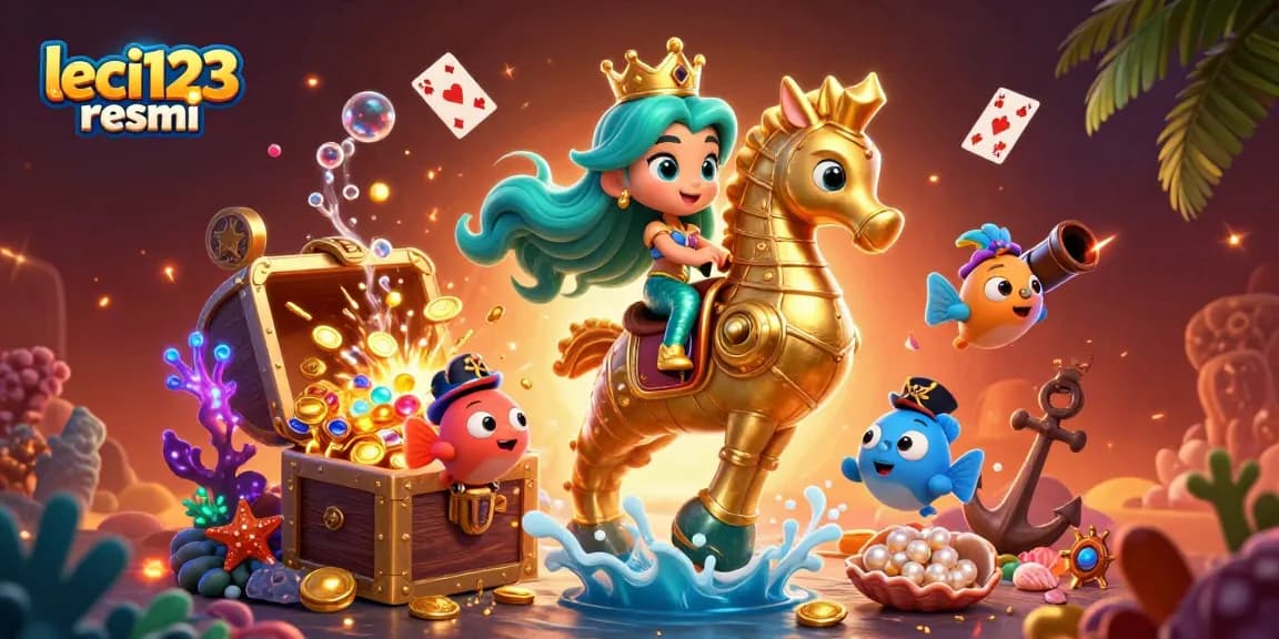 Menangkan permainan di leci123 resmi dengan ilustrasi putri duyung dan seahorse bersinar di dunia bawah laut.