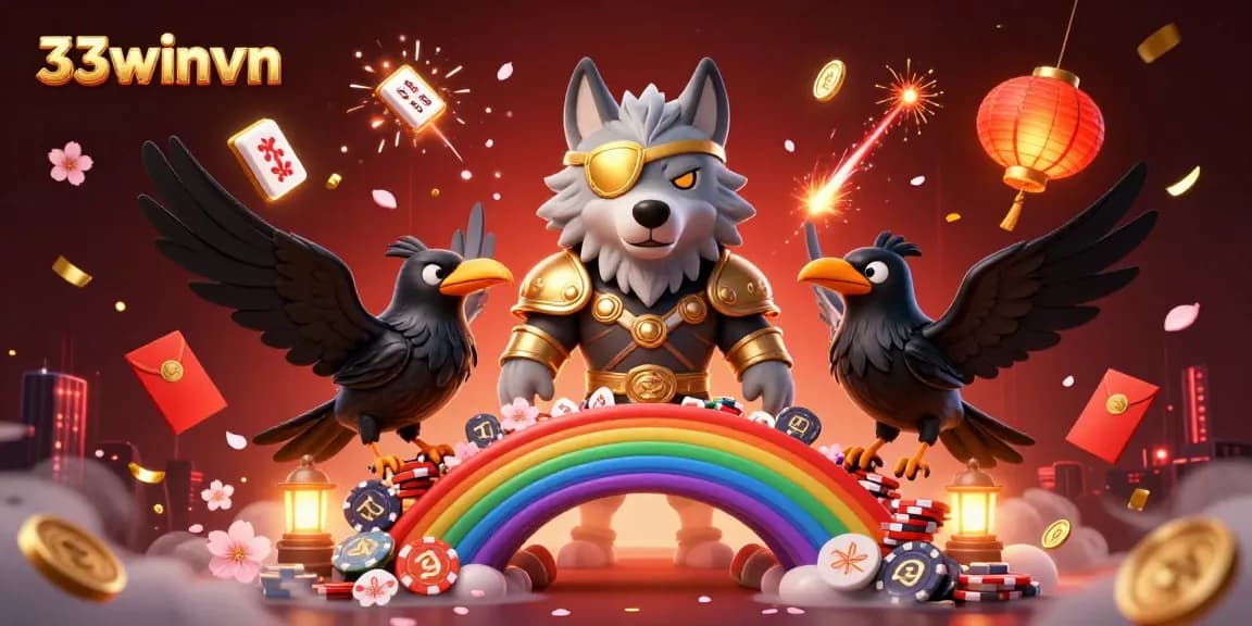 Experience thrilling gameplay with 33winvn in a vibrant 3D casino scene featuring Odin and his ravens.