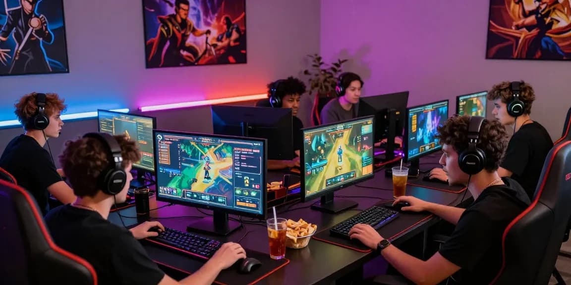 Gamer bermain ratutogel dalam suasana penuh energi dengan teman-teman.