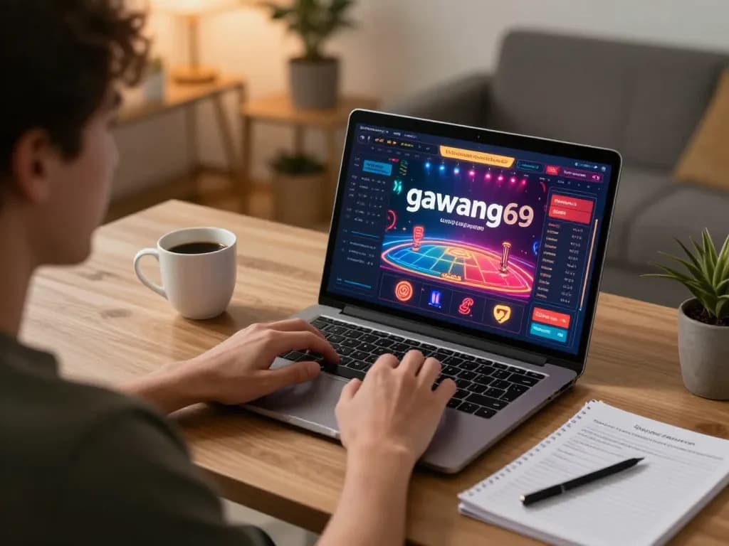 Engaged player exploring gawang69 gaming options online with colorful graphics and strategy notes.