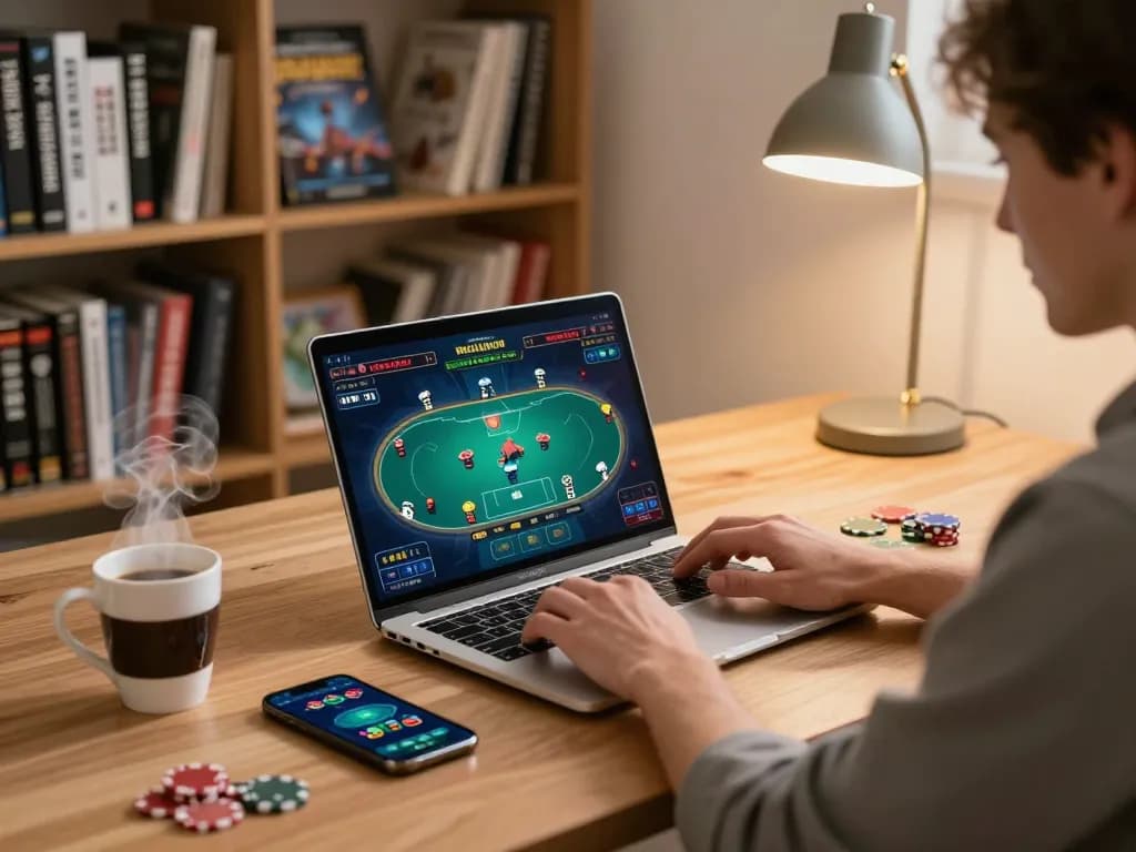 Forsythsundownerinn engaging in an online poker game, illustrating strategic gameplay at home