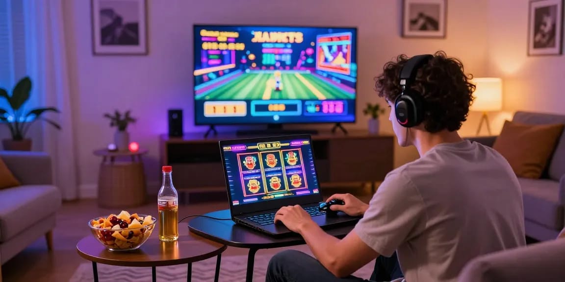 Enjoy thrilling slot gacor malam ini while gaming in a cozy living room with colorful graphics and exciting jackpots.