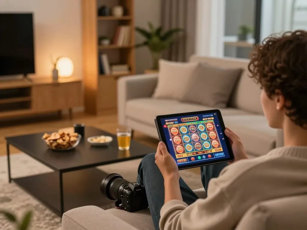 Engaging gameplay on jokerapp123a while enjoying a cozy home environment.