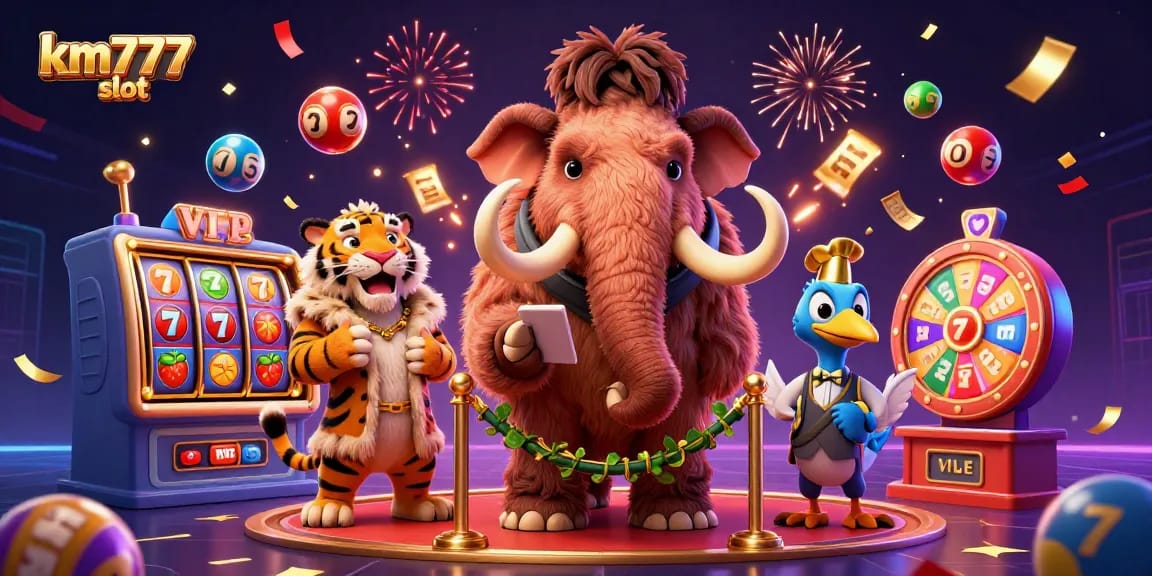 Experience the thrill of km777 slot with VIP characters and dynamic casino elements.
