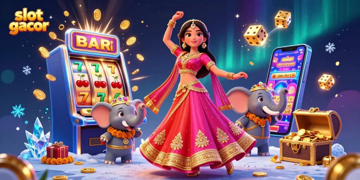 Engage in slot gacor excitement with a glamorous Bollywood scene filled with vibrant colors and dynamic elements.