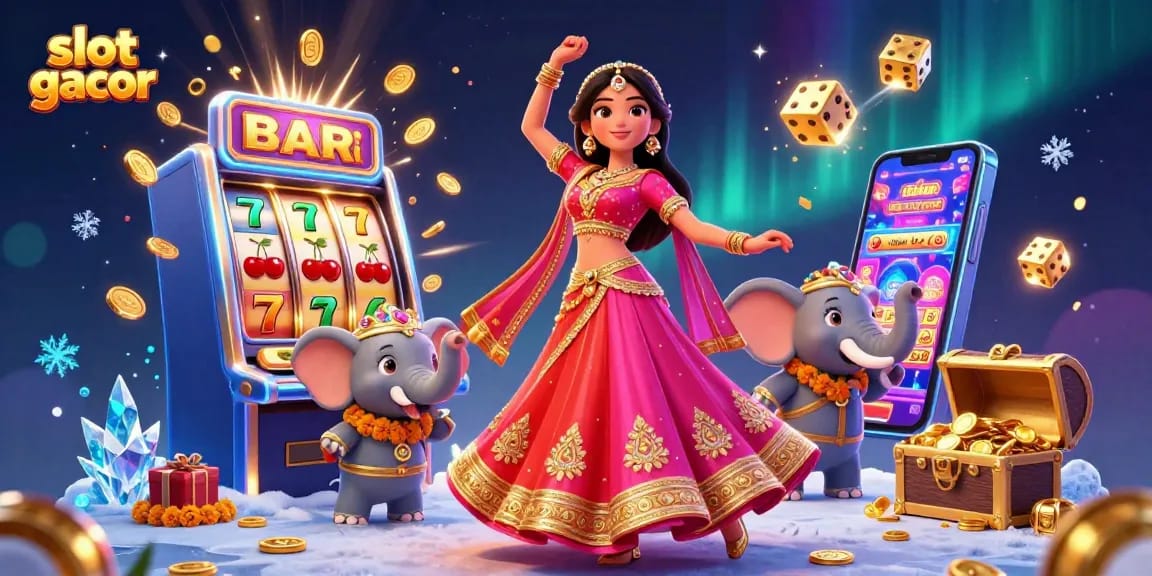 Engage in slot gacor excitement with a glamorous Bollywood scene filled with vibrant colors and dynamic elements.