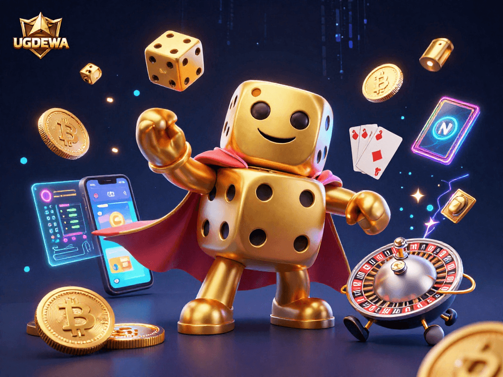 Engage with UGDEWA's thrilling casino games and slots through this vibrant digital illustration.