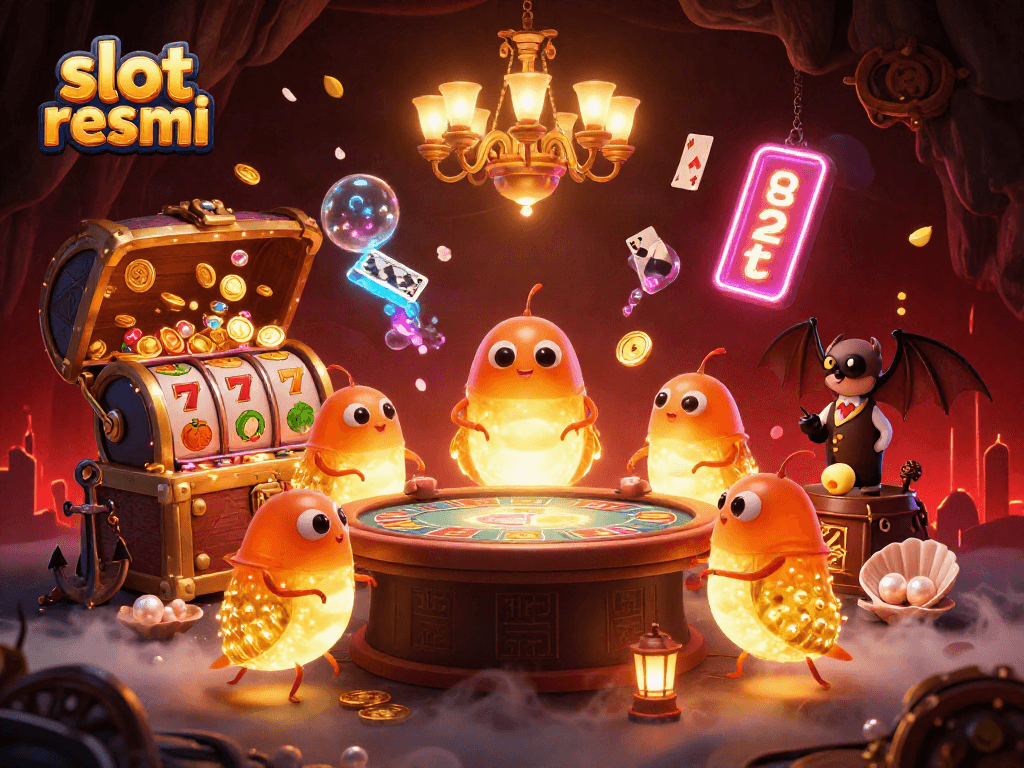 Menangkan pengalaman bermain di slot resmi dengan ilustrasi kasino berisi glowworms yang menyala dan dekorasi tropis.