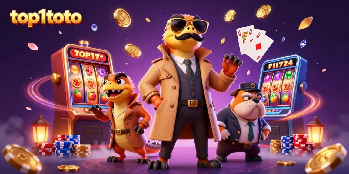 Memenangkan hadiah di top1toto dengan raptor dalam jas, simbol slot, dan chip poker segar