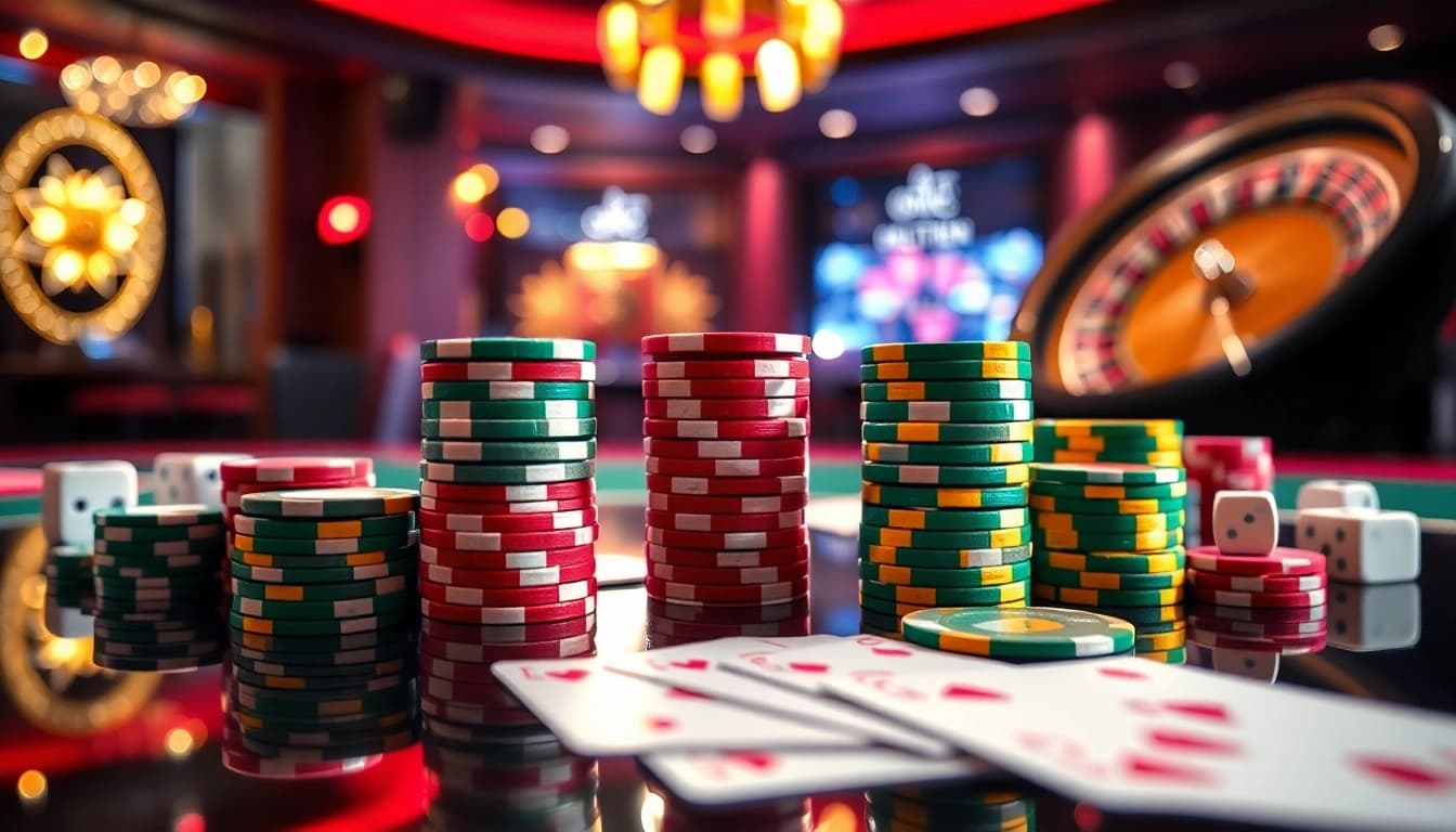 Menangani bbtn4d dalam permainan kasino dengan chip dan kartu yang menarik.
