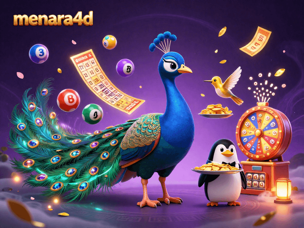 Menara4D menghadirkan permainan toto dengan merak berkilau, penguin pelayan, dan burung kolibri