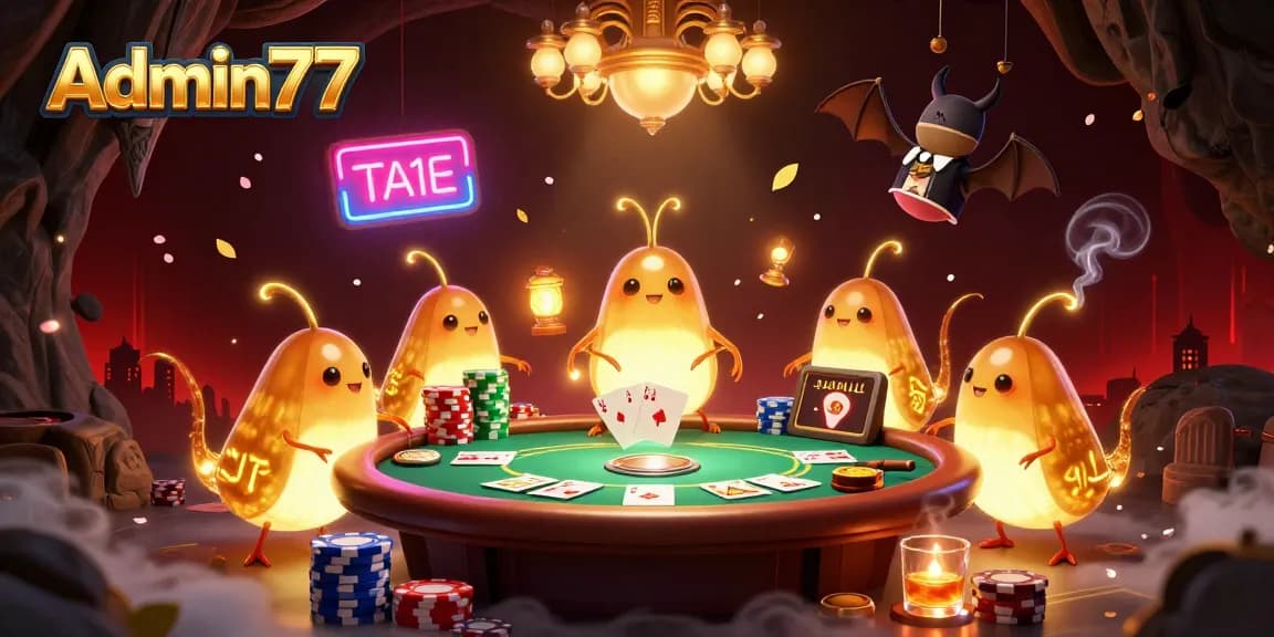 Experience big wins at Admin77 casino with glowing creatures lighting up the poker table.
