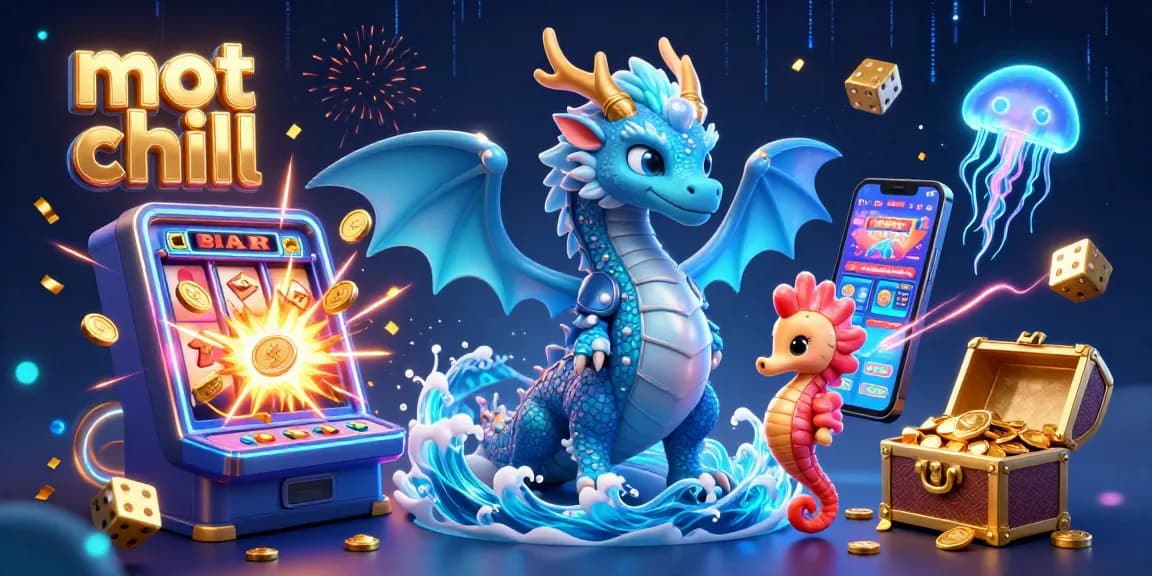 Spin and win at mot chill with a colorful slot machine and vibrant casino-themed characters.