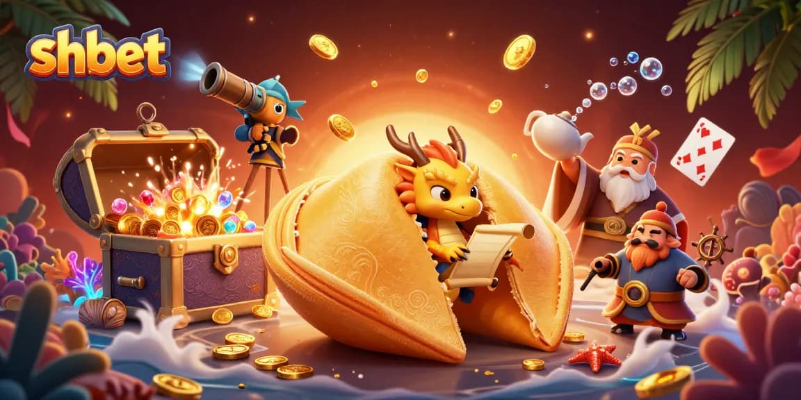 Win big with shbet! Stunning 3D casino scene with fortune cookie, dragon, and treasures.