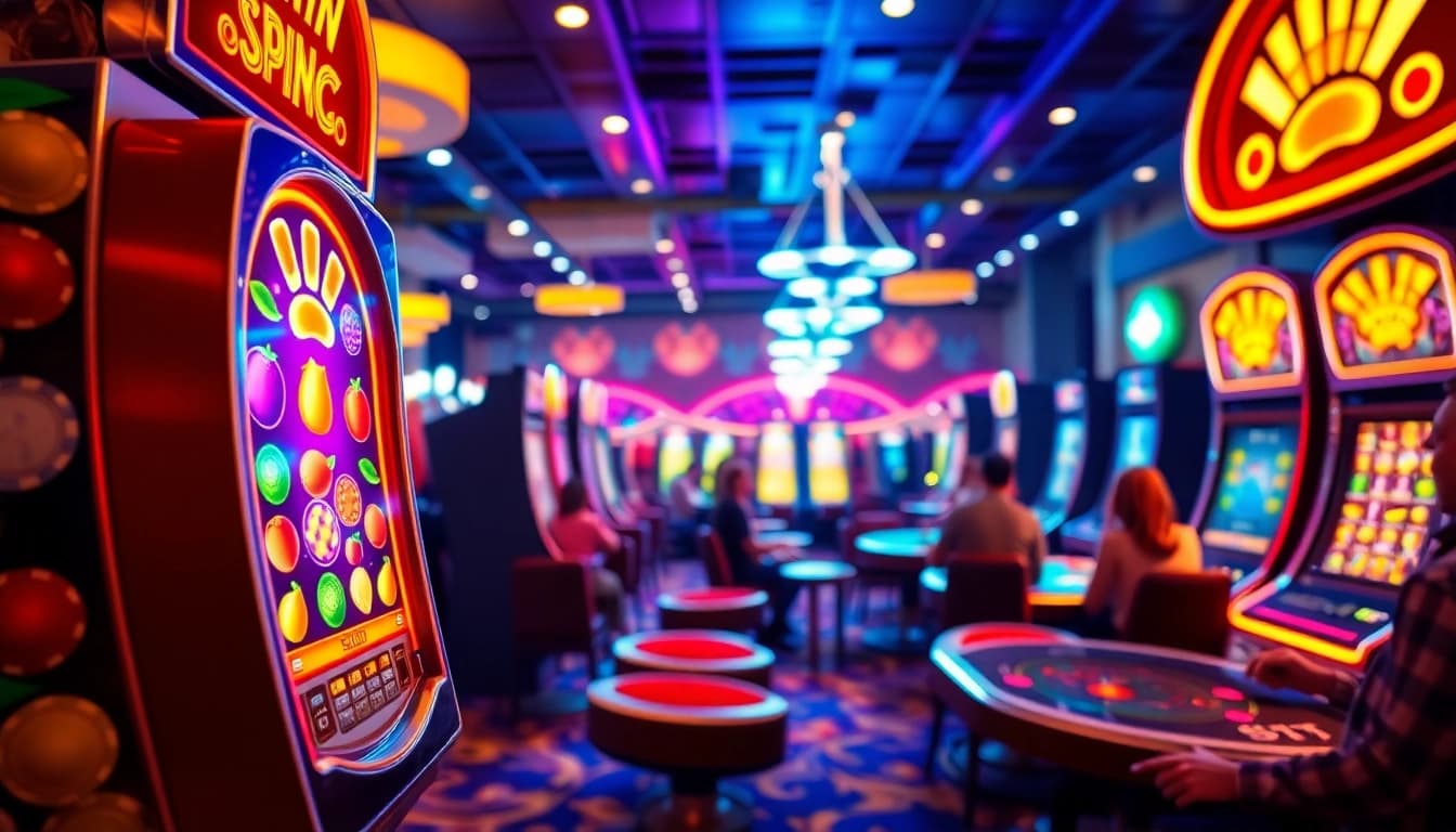 Menang besar di mesin slot oja89 dengan pemain aktif dalam suasana kasino yang ceria.