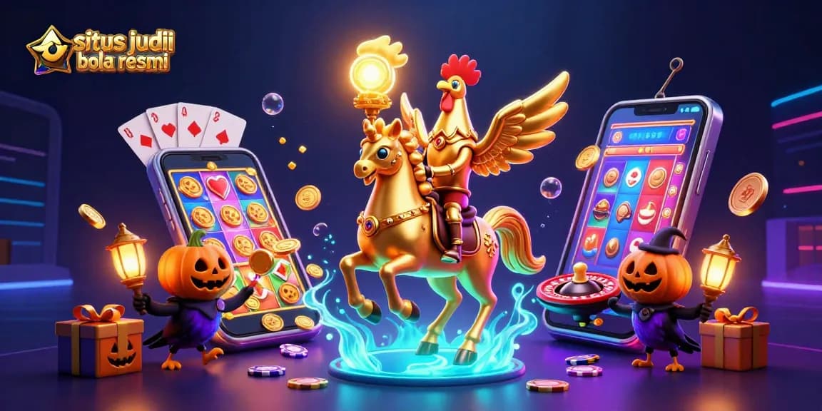 Situs judi bola resmi, bergabung dalam permainan dengan karakter ayam emas dalam kasino yang penuh warna.