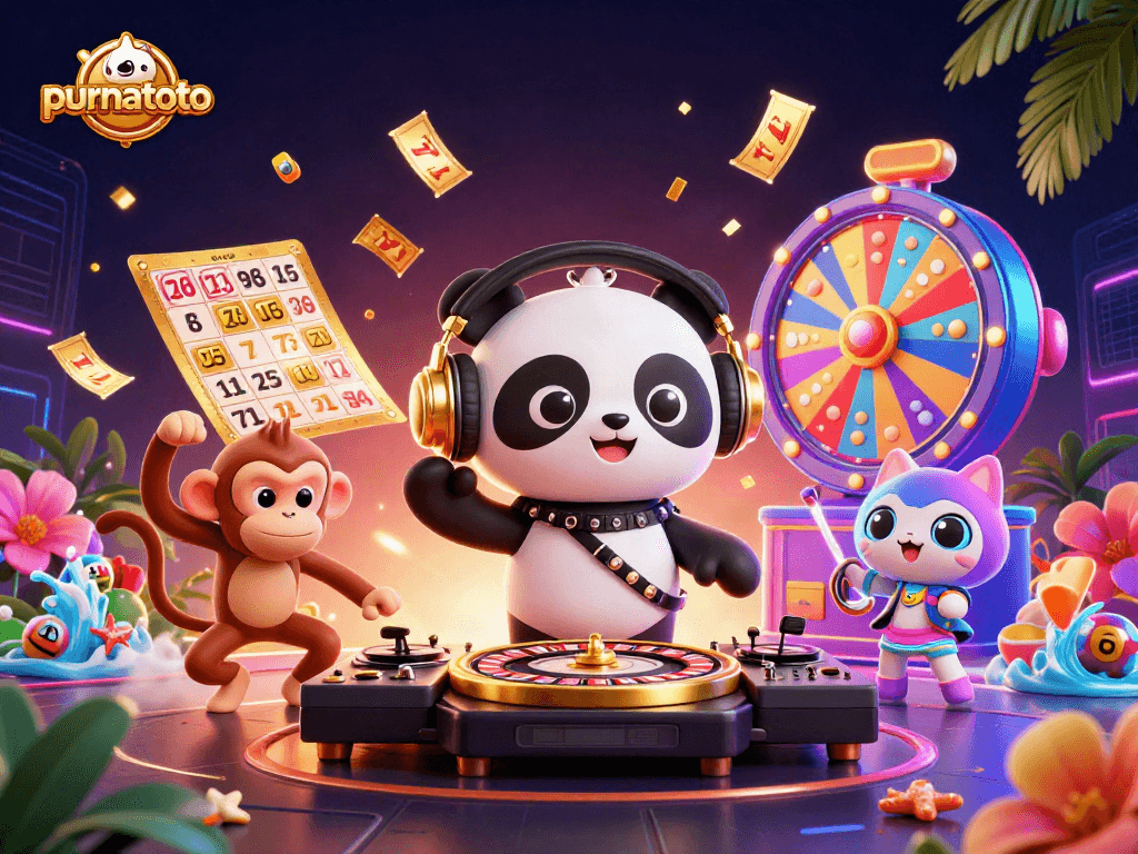 Menangkan hadiah luar biasa di purnatoto dengan DJ panda kartun, monyet menari, dan kucing bersemangat!