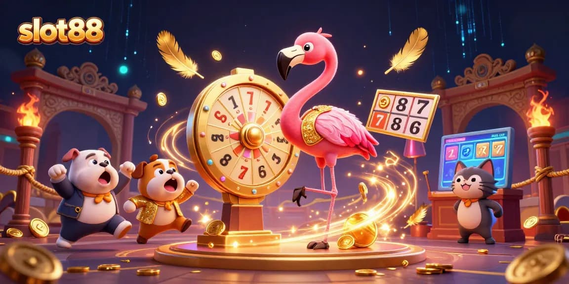 Permainan slot88 yang menakjubkan dengan karakter unik seperti flamingo dan anjing bulldog melawan jackpot!