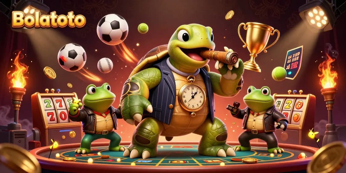 Engage with Bolatoto's thrilling betting scene featuring a snapping turtle and sports elements.