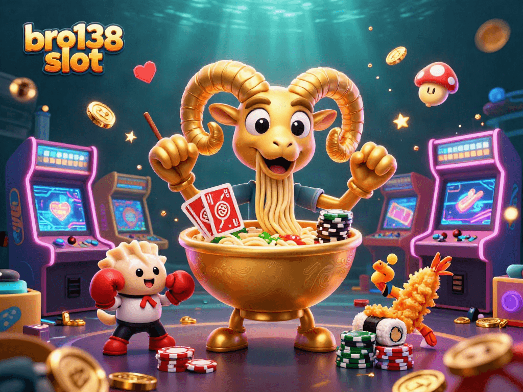 Engage with bro138 slot featuring vibrant 3D characters and dynamic casino elements in a lively scene.