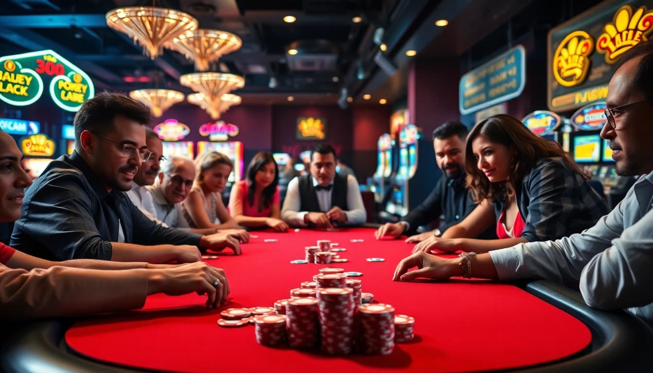 Permainan kasino bbtn4d yang penuh gairah di meja poker dengan berbagai pemain.