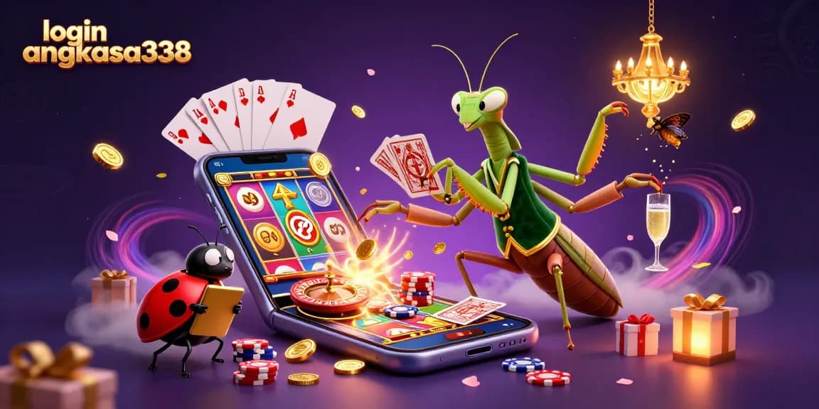 Experience exciting gaming with login angkasa338 featuring vibrant casino elements and characters.