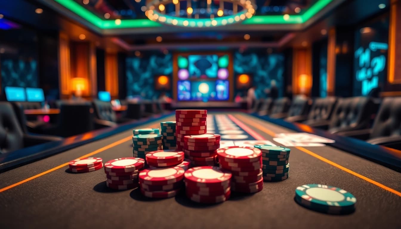 Permainan kasino https://abrakamakra.cz/jak-vyrobit-hackovanou-meduzu/ dengan chip dan kartu berwarna cerah.