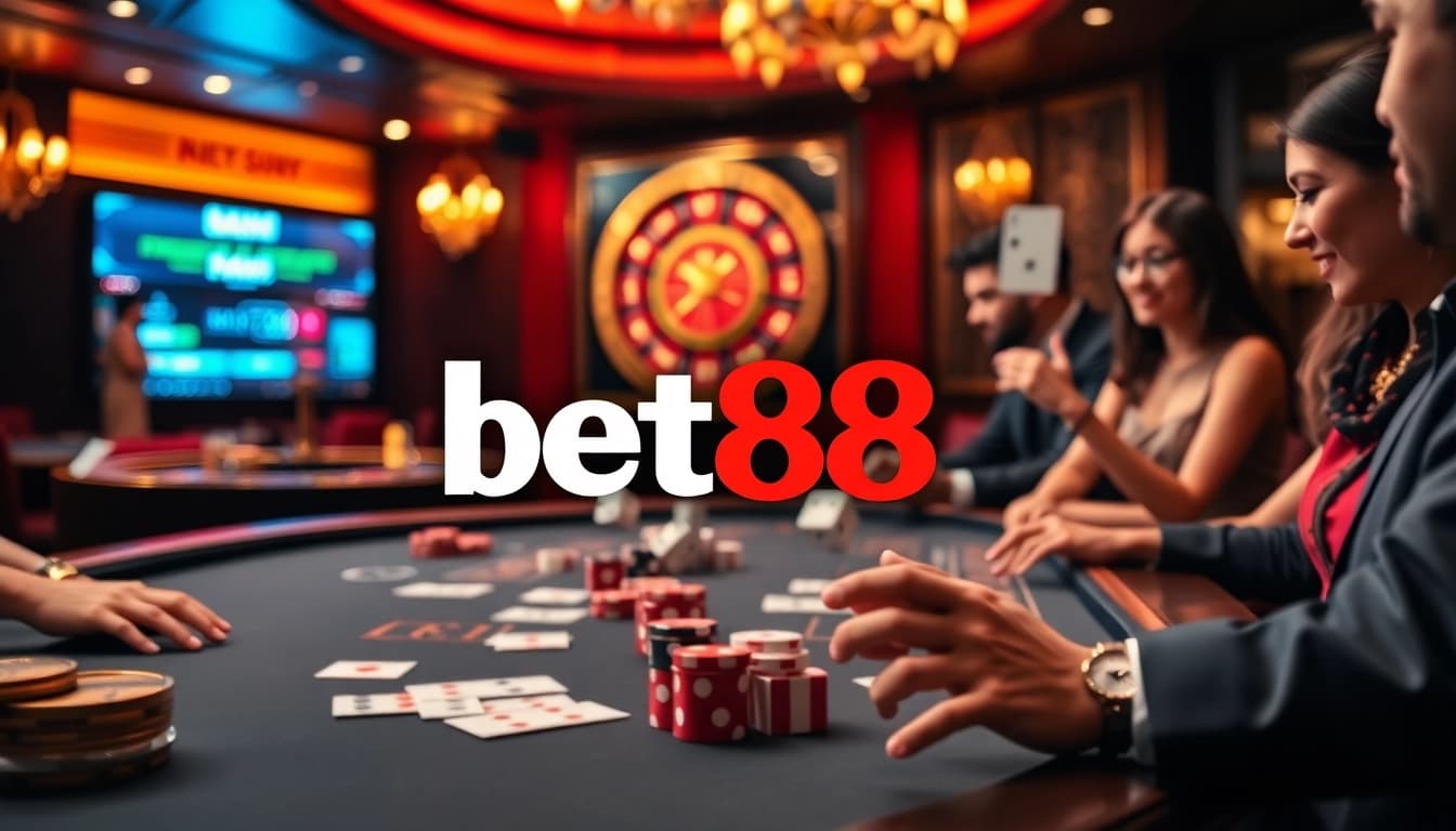 Concentrated players enjoying a thrilling game at Bet88 casino, showcasing excitement and anticipation.
