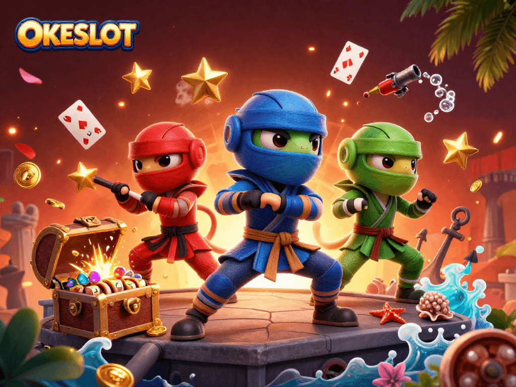 Menangkan jackpot di OKESLOT dengan chameleon ninja yang mendemonstrasikan aksi slot yang seru.