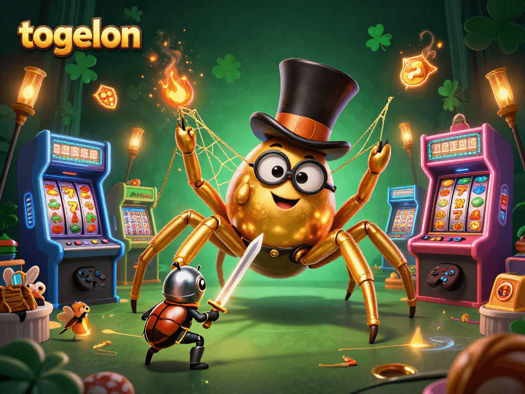 Engage with togelon’s casino adventure featuring a golden tarantula weaving threads of luck and a brave beetle knight.