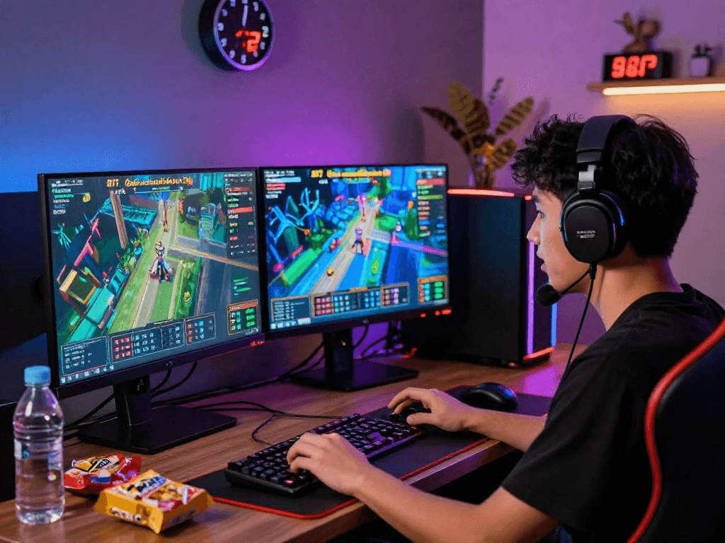 Engaging player enjoying slot gacor hari ini with real-time RTP statistics in a vibrant gaming room.