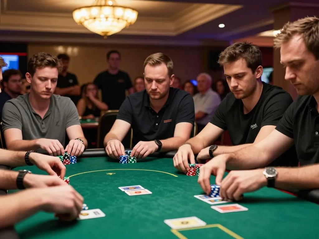 LGO99 players engaging in intense poker gameplay at an upscale casino table