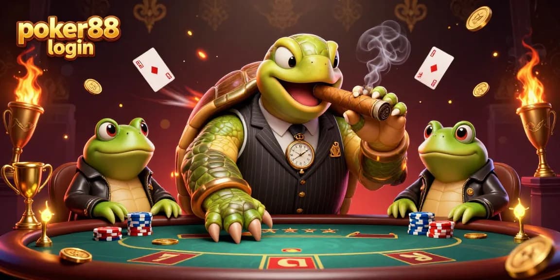 Engage with poker88 login to navigate thrilling poker games with a monstrous turtle in casino action.