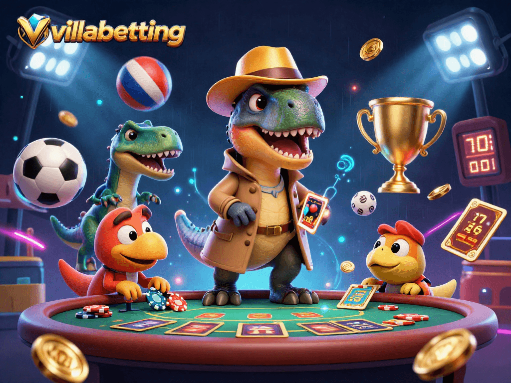 Memainkan taruhan di villabetting dengan karakter dinosaurus di meja blackjack dan elemen olahraga.
