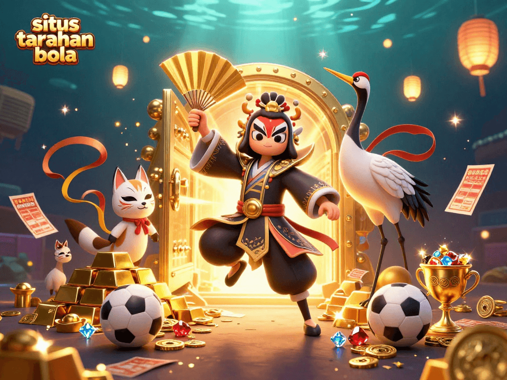 Experience situs taruhan bola excitement with dynamic sports betting elements in a vibrant 3D illustration.