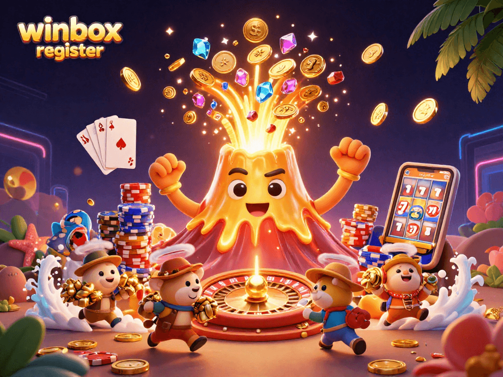 Experience the thrill of the winbox register with exciting gaming elements in a vibrant 3D scene.