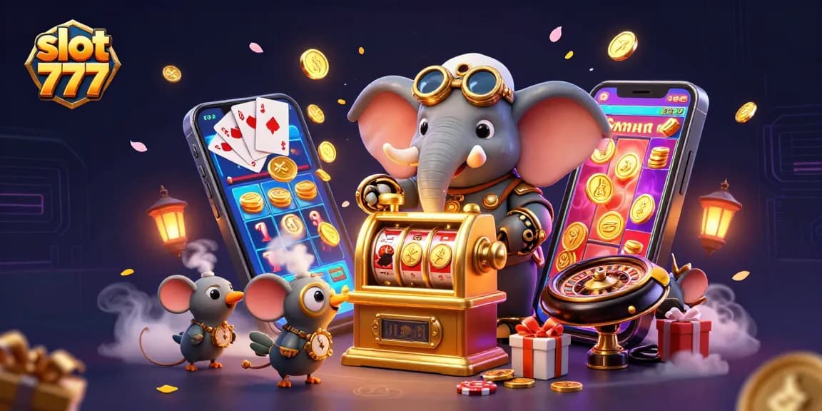 Mainkan slot 777 dengan pengganda besar dan karakter unik dalam ilustrasi 3D penuh warna.