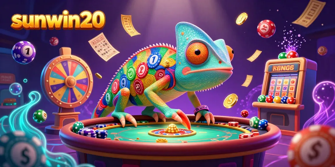Experience thrilling casino action with sunwin20 featuring a vibrant chameleon, colorful games, and dynamic prizes.
