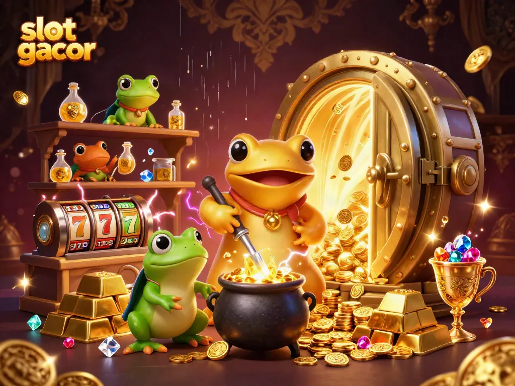 Gambarkan slot gacor yang menampilkan alkemis salamander mengubah logam dasar menjadi koin emas.