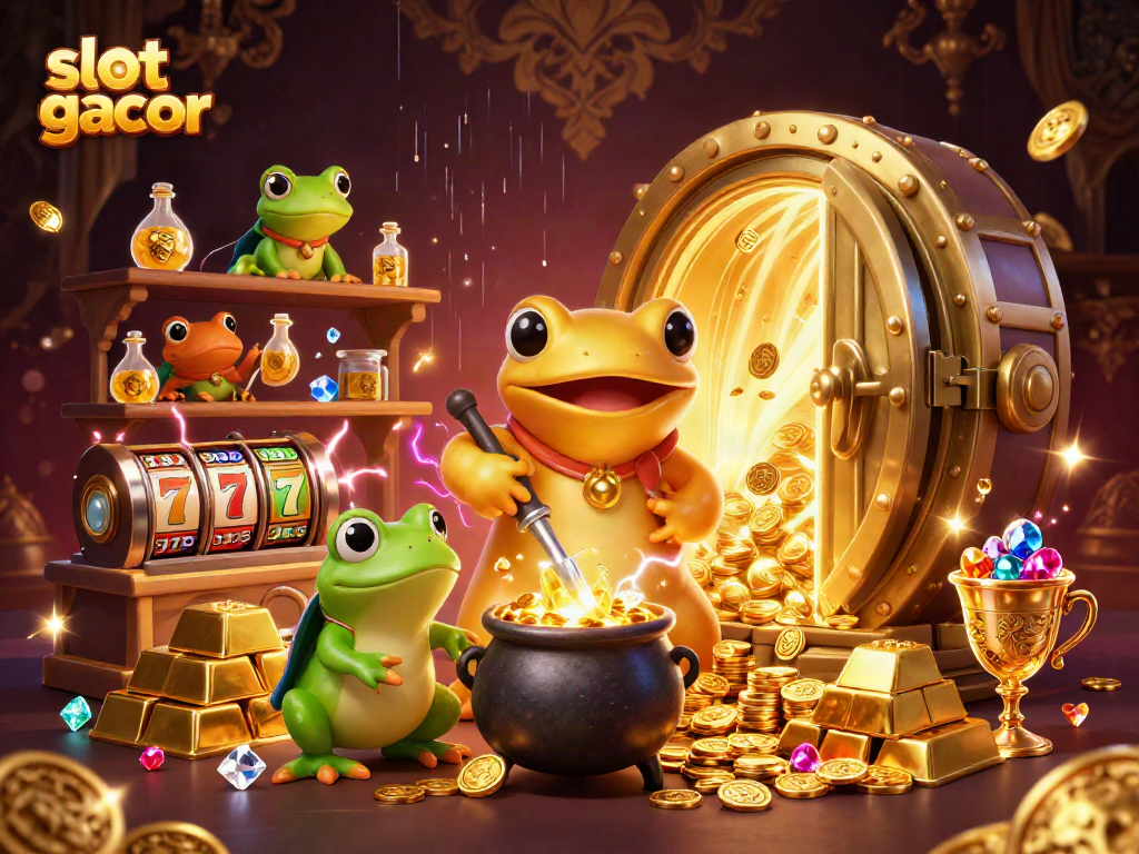 Gambarkan slot gacor yang menampilkan alkemis salamander mengubah logam dasar menjadi koin emas.