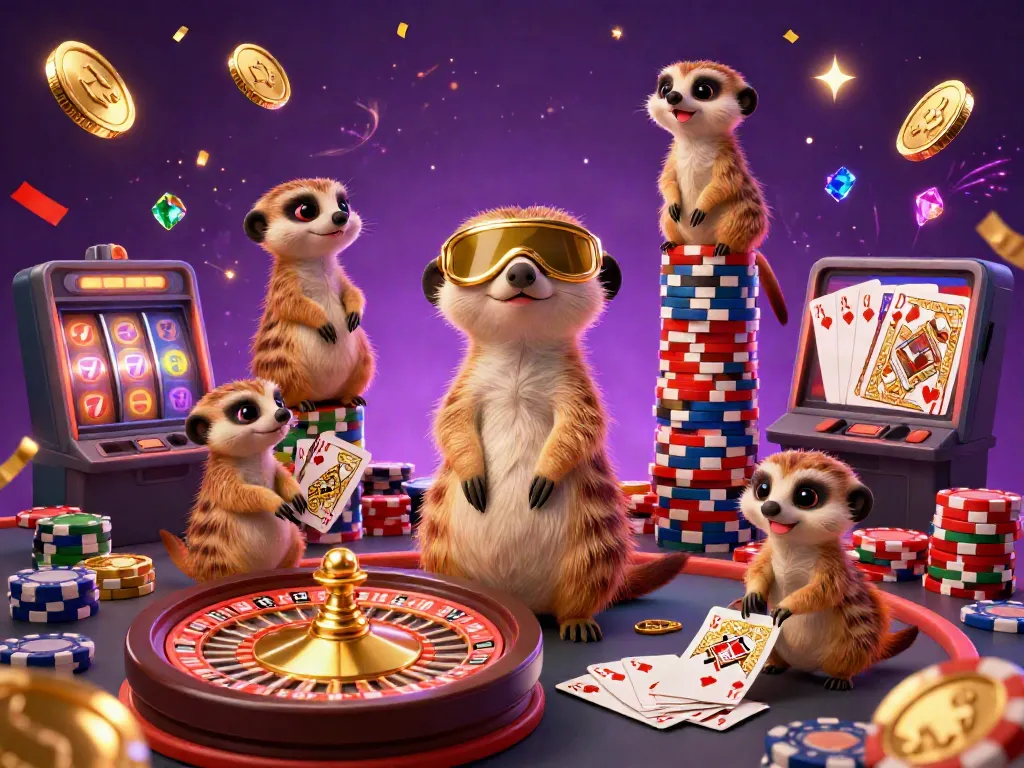 Experience LIGALGO's exciting casino dynamic with meerkats managing a vibrant gaming scene.