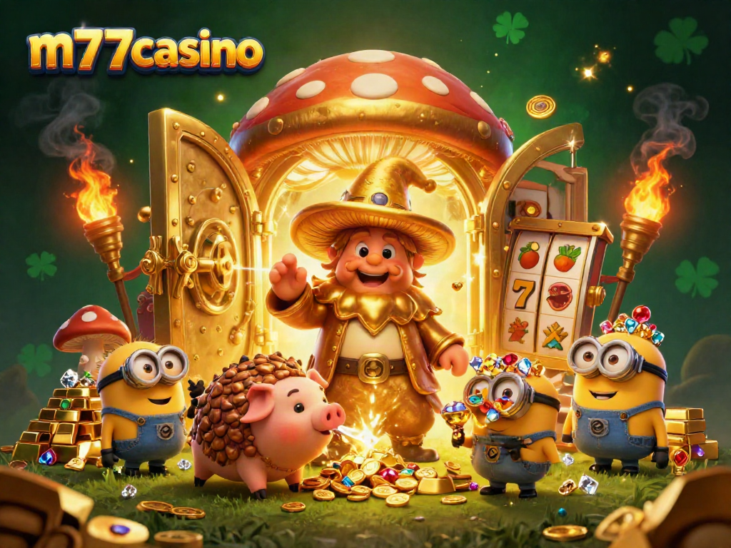 m77casino terlibat dalam keseruan kasino dengan wizard emas dan keberuntungan yang menyala.