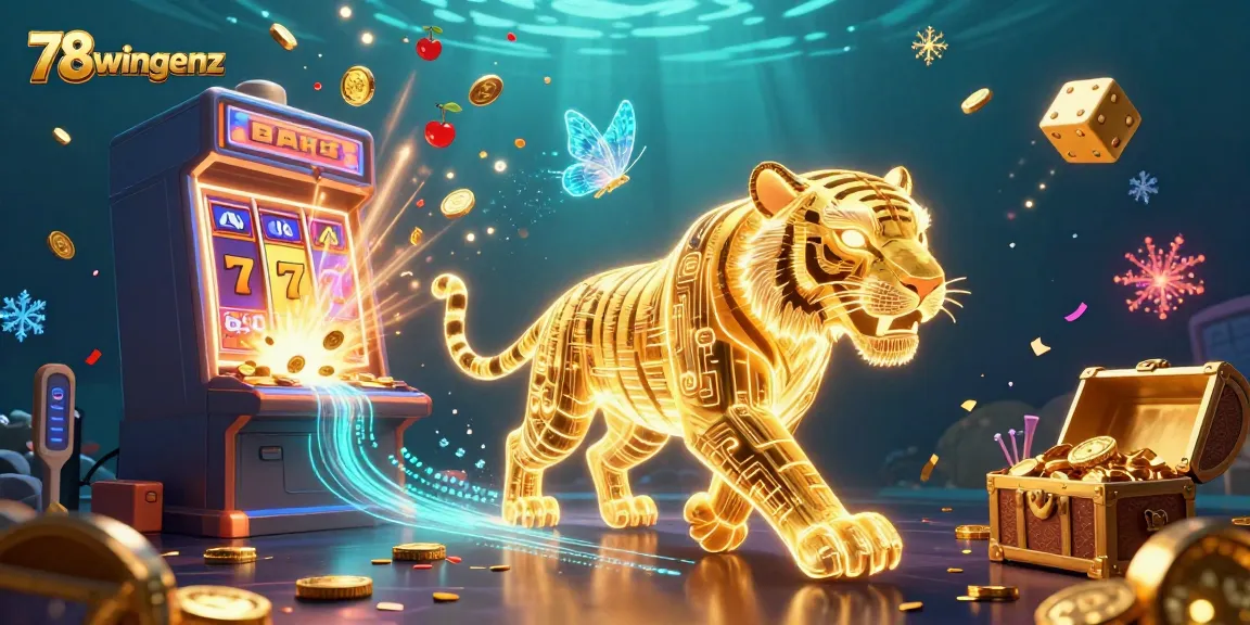 Engage in thrilling wins at 78wingenz, surrounded by vibrant slot machines and dynamic casino elements.