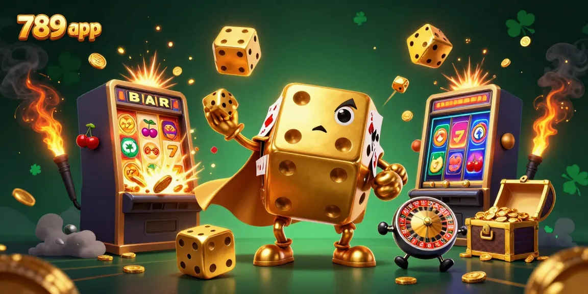 Experience thrilling gaming with the 789 app as vibrant characters and casino symbols explode in a dynamic scene.