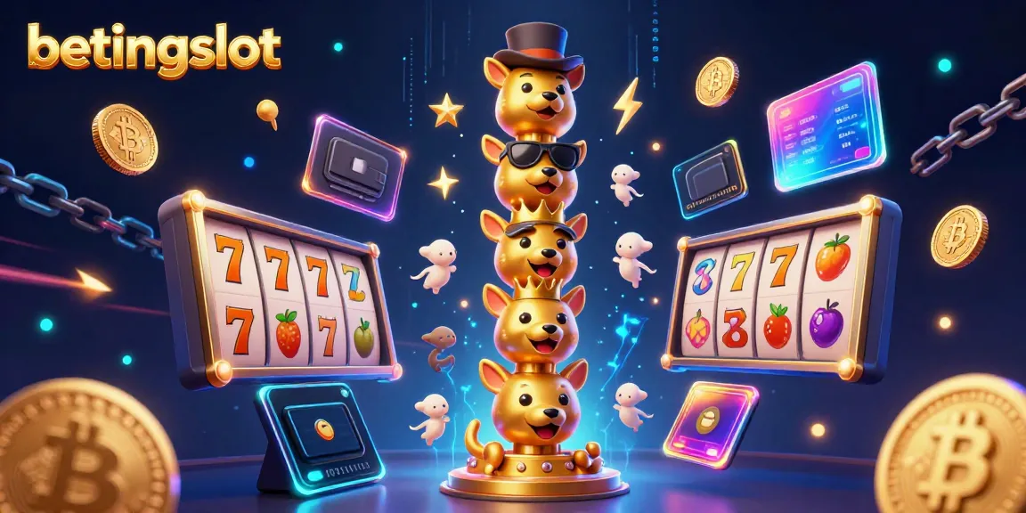 Gambarkan pengalaman bermain betingslot dengan totem emas kartun dan simbol slot yang meriah.