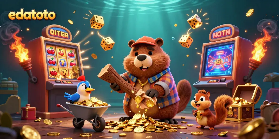Experience the thrilling edatoto casino adventure with a beaver collecting golden coins.