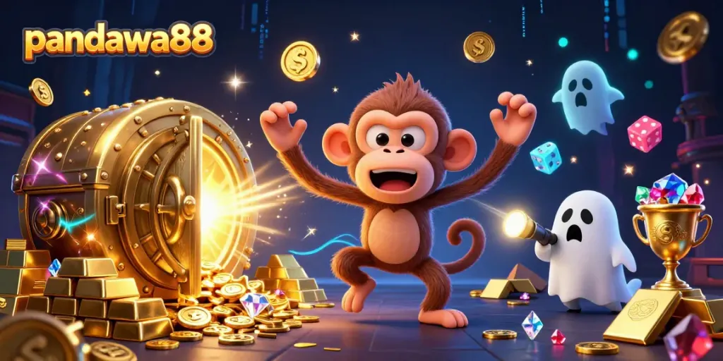 Gali jackpot pandawa88 di kasino hantu dengan elemen emas dan monster ceria.
