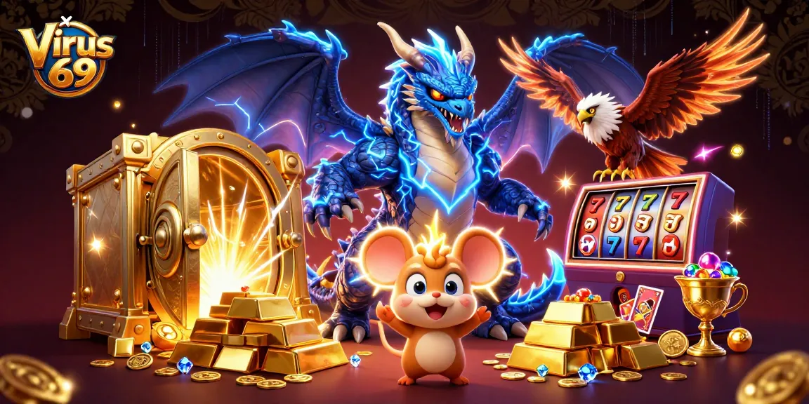 Engage with thrilling games at Virus 69, featuring dragons, treasure, and vibrant casino elements!